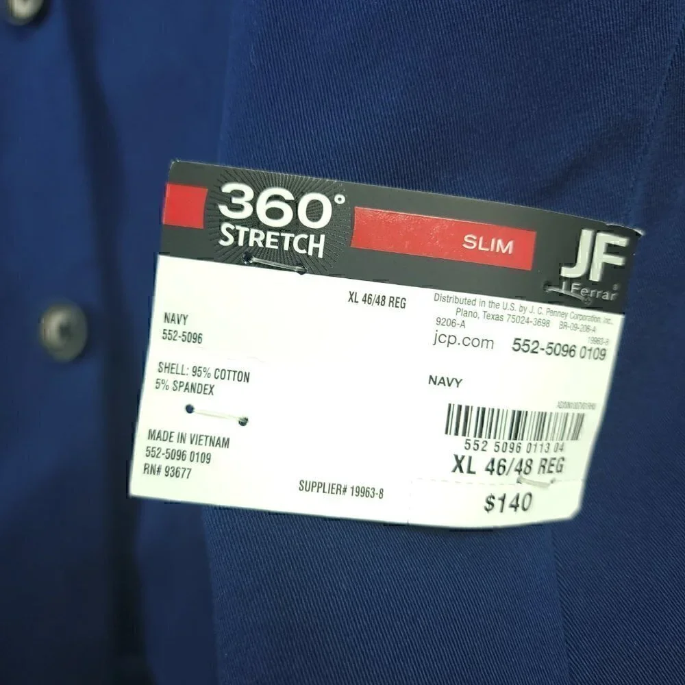 J. Ferrar 360 Degree Stretch Navy Blue Suit Jacket Size XL (46/48) Reg (NWT) - Picture 8 of 10